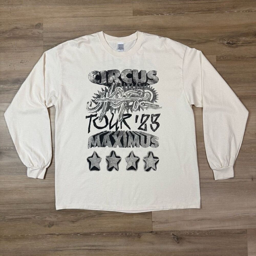 Travis Scott Circus Maximus Utopia Tour Long Sleeve Tee Shirt Size XL Cream 2023